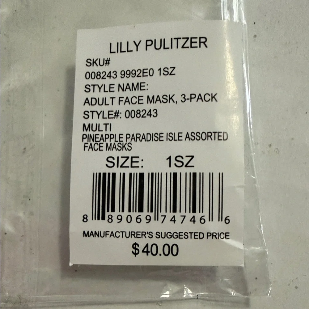 Lilly Pulitzer Floral Patterned Face Masks 3 piece Set